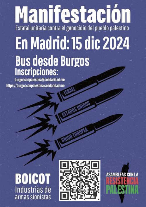 Manifestación por Palestina en Madrid. Burgos con Palestina fleta autobús para acudir